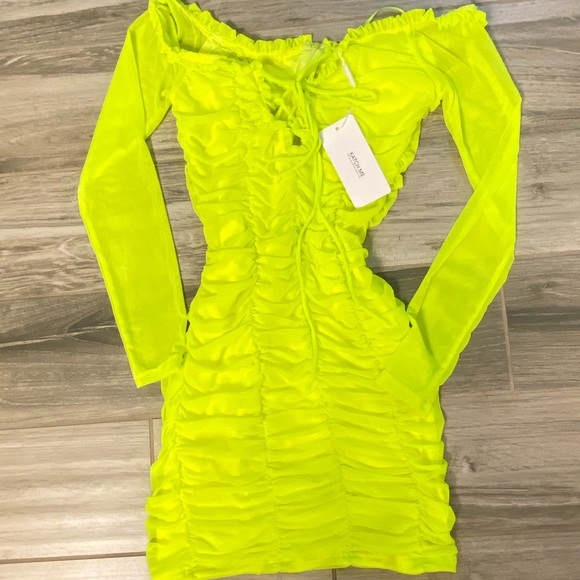 Highlighter Yellow/Green Mini Dress - Picture 4 of 4